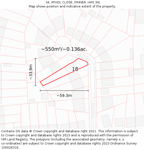 18, ATHOL CLOSE, PINNER, HA5 3XJ: Plot and title map