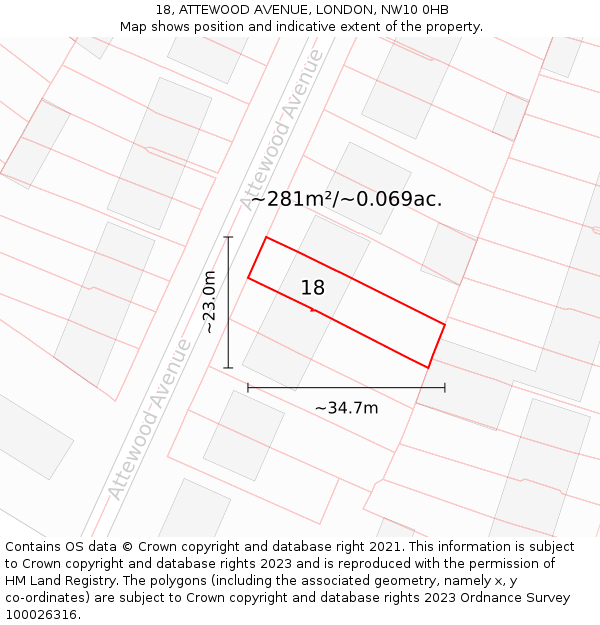 18, ATTEWOOD AVENUE, LONDON, NW10 0HB: Plot and title map