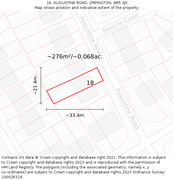 18, AUGUSTINE ROAD, ORPINGTON, BR5 3JX: Plot and title map
