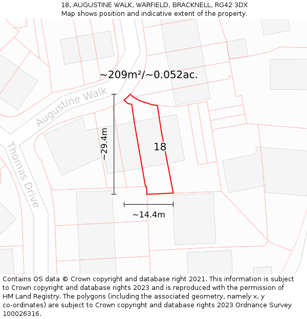 18, AUGUSTINE WALK, WARFIELD, BRACKNELL, RG42 3DX: Plot and title map