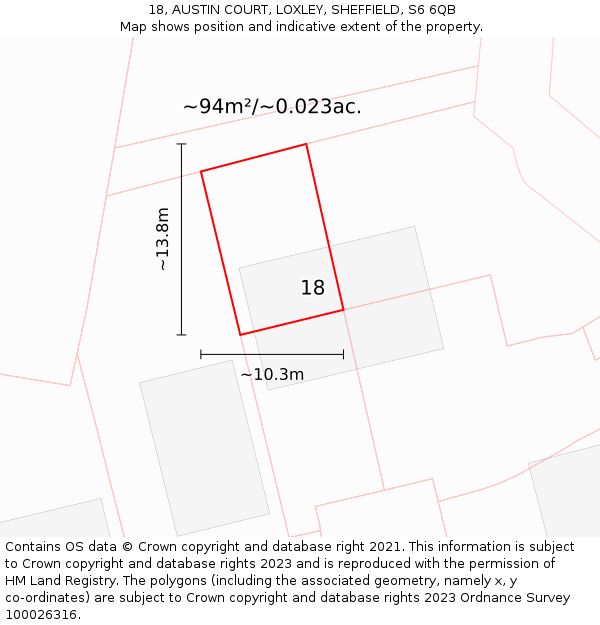 18, AUSTIN COURT, LOXLEY, SHEFFIELD, S6 6QB: Plot and title map