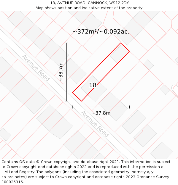 18, AVENUE ROAD, CANNOCK, WS12 2DY: Plot and title map