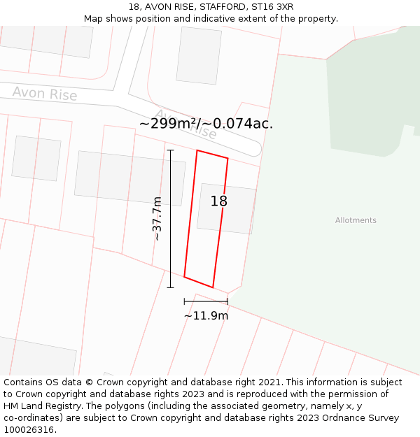 18, AVON RISE, STAFFORD, ST16 3XR: Plot and title map