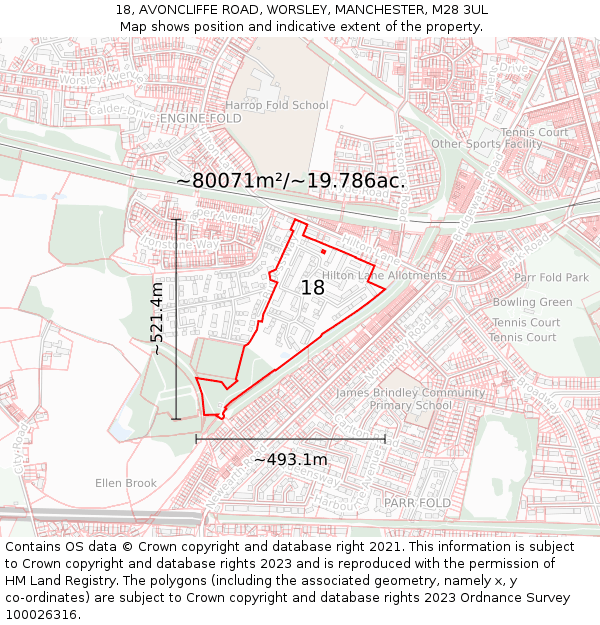 18, AVONCLIFFE ROAD, WORSLEY, MANCHESTER, M28 3UL: Plot and title map