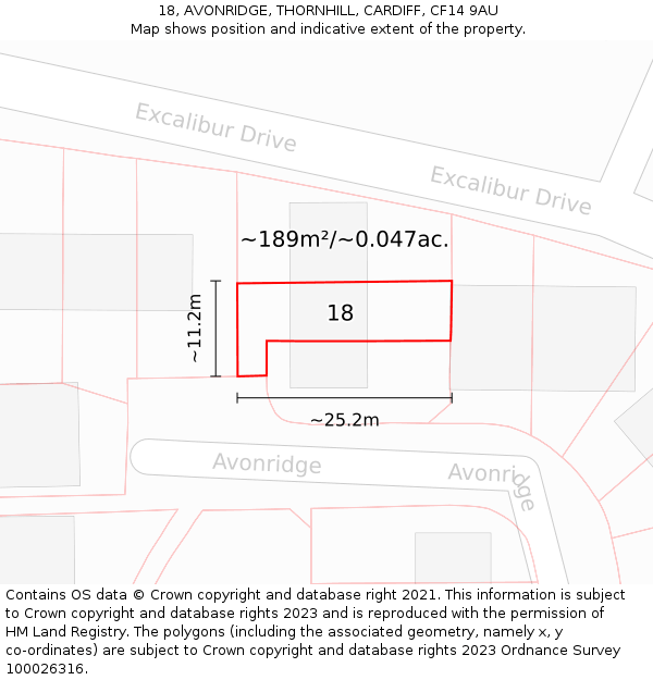 18, AVONRIDGE, THORNHILL, CARDIFF, CF14 9AU: Plot and title map
