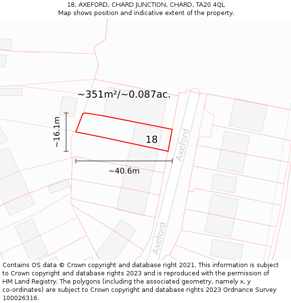 18, AXEFORD, CHARD JUNCTION, CHARD, TA20 4QL: Plot and title map