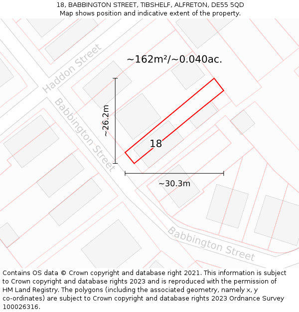 18, BABBINGTON STREET, TIBSHELF, ALFRETON, DE55 5QD: Plot and title map