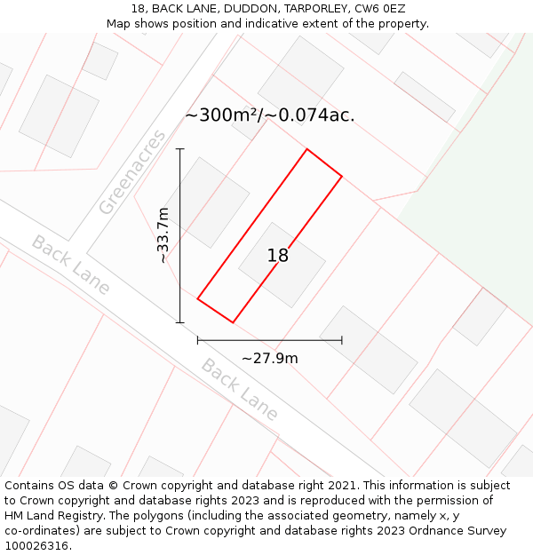 18, BACK LANE, DUDDON, TARPORLEY, CW6 0EZ: Plot and title map