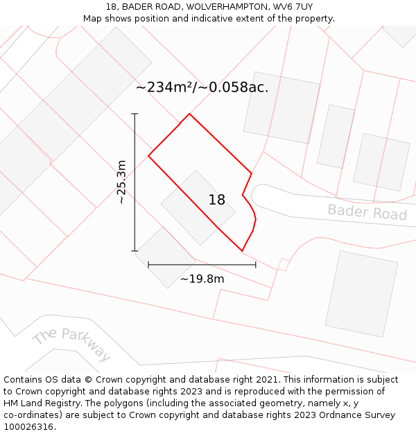 18, BADER ROAD, WOLVERHAMPTON, WV6 7UY: Plot and title map