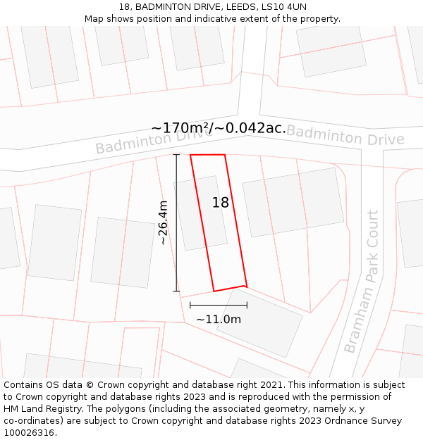 18, BADMINTON DRIVE, LEEDS, LS10 4UN: Plot and title map
