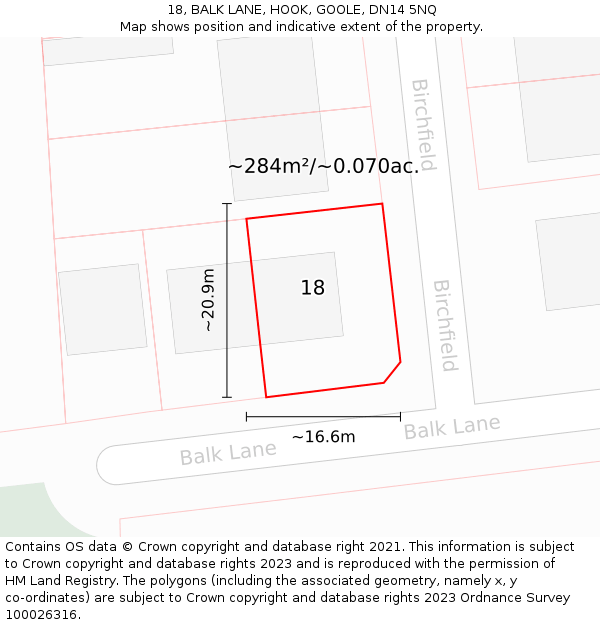 18, BALK LANE, HOOK, GOOLE, DN14 5NQ: Plot and title map
