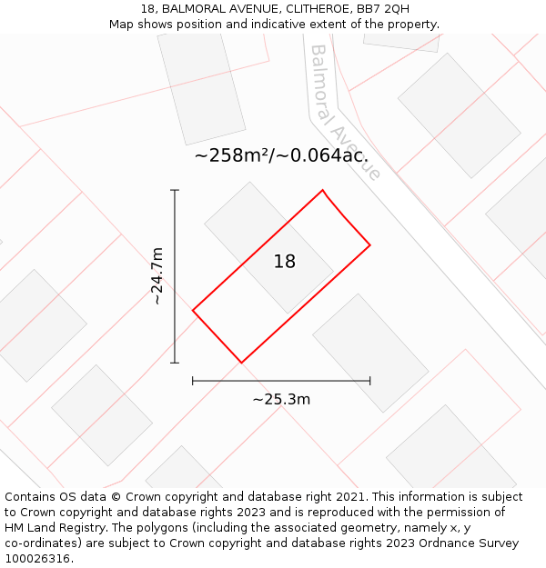 18, BALMORAL AVENUE, CLITHEROE, BB7 2QH: Plot and title map