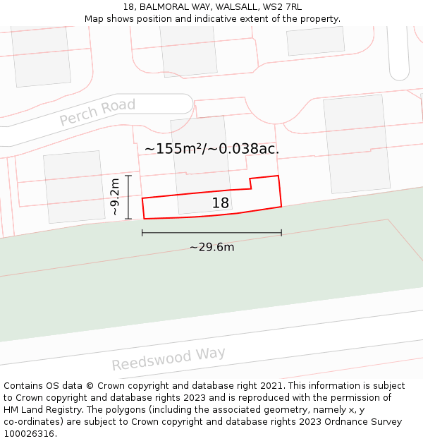 18, BALMORAL WAY, WALSALL, WS2 7RL: Plot and title map