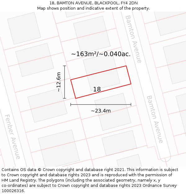 18, BAMTON AVENUE, BLACKPOOL, FY4 2DN: Plot and title map