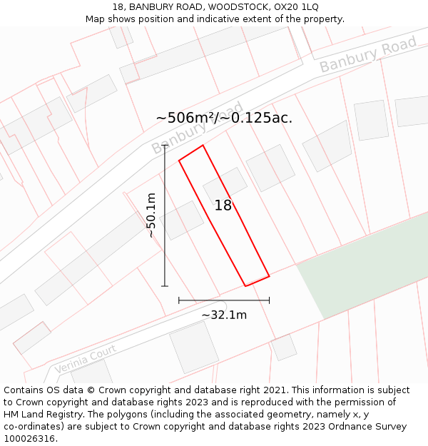 18, BANBURY ROAD, WOODSTOCK, OX20 1LQ: Plot and title map
