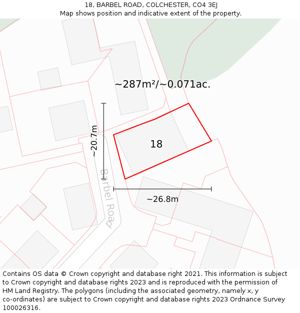 18, BARBEL ROAD, COLCHESTER, CO4 3EJ: Plot and title map