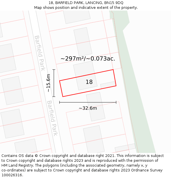 18, BARFIELD PARK, LANCING, BN15 9DQ: Plot and title map