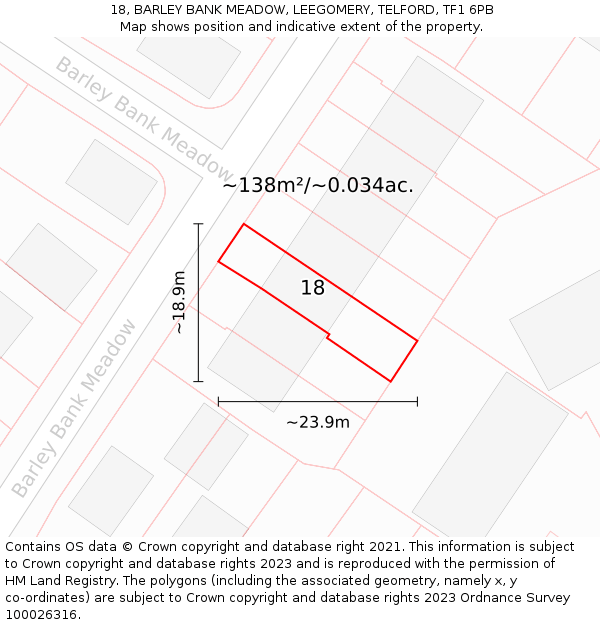 18, BARLEY BANK MEADOW, LEEGOMERY, TELFORD, TF1 6PB: Plot and title map