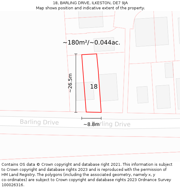 18, BARLING DRIVE, ILKESTON, DE7 9JA: Plot and title map