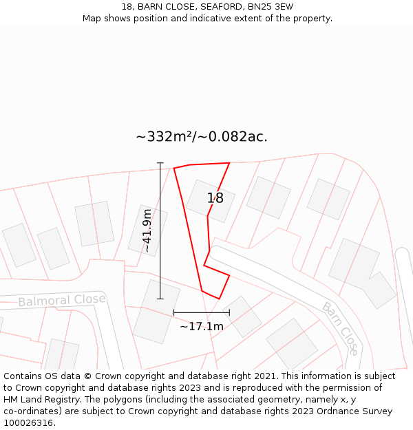 18, BARN CLOSE, SEAFORD, BN25 3EW: Plot and title map