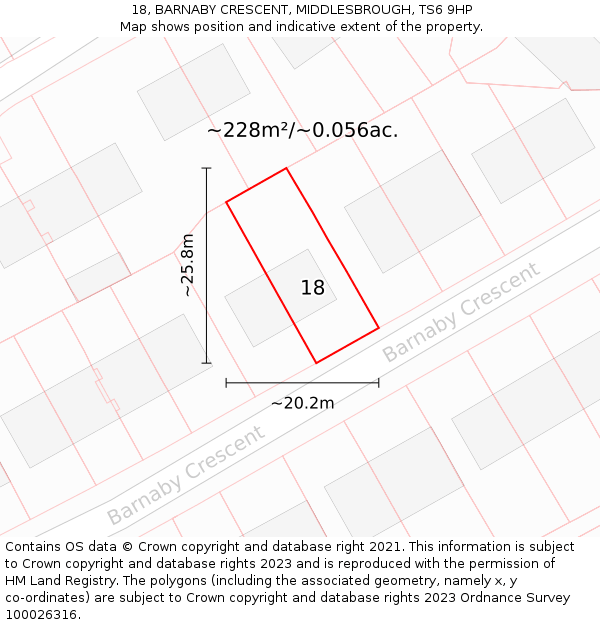 18, BARNABY CRESCENT, MIDDLESBROUGH, TS6 9HP: Plot and title map