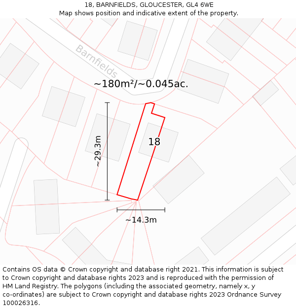 18, BARNFIELDS, GLOUCESTER, GL4 6WE: Plot and title map