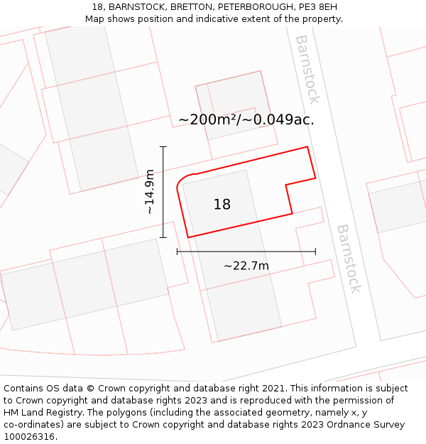 18, BARNSTOCK, BRETTON, PETERBOROUGH, PE3 8EH: Plot and title map