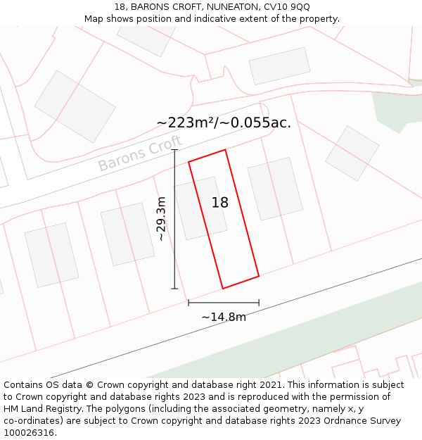 18, BARONS CROFT, NUNEATON, CV10 9QQ: Plot and title map