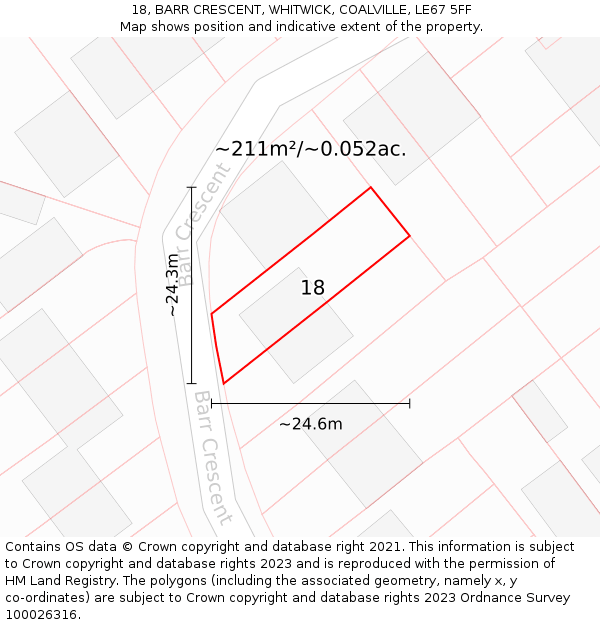 18, BARR CRESCENT, WHITWICK, COALVILLE, LE67 5FF: Plot and title map