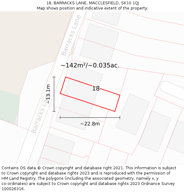 18, BARRACKS LANE, MACCLESFIELD, SK10 1QJ: Plot and title map