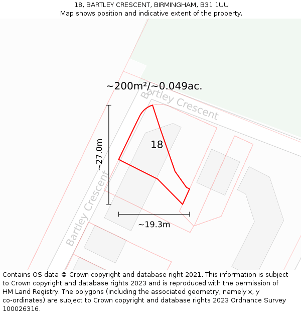 18, BARTLEY CRESCENT, BIRMINGHAM, B31 1UU: Plot and title map