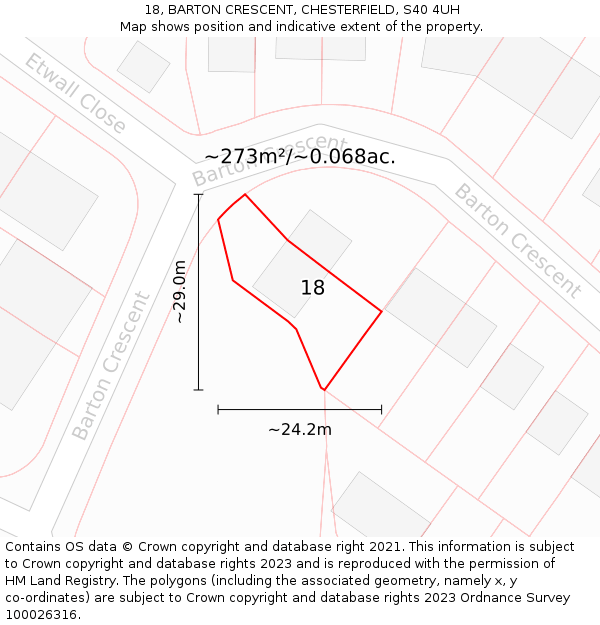 18, BARTON CRESCENT, CHESTERFIELD, S40 4UH: Plot and title map