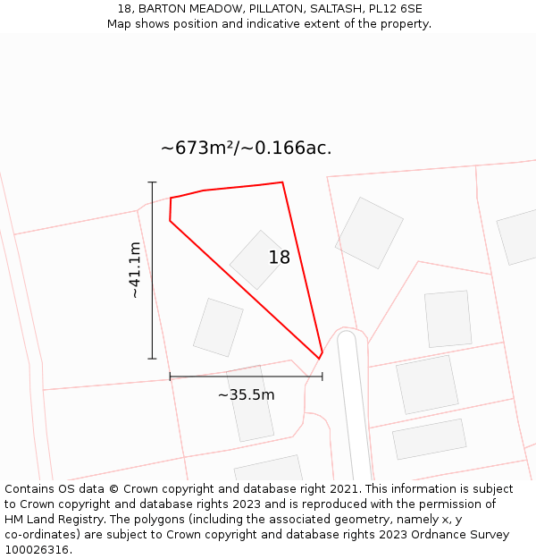 18, BARTON MEADOW, PILLATON, SALTASH, PL12 6SE: Plot and title map