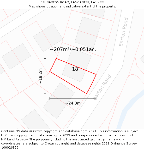 18, BARTON ROAD, LANCASTER, LA1 4ER: Plot and title map