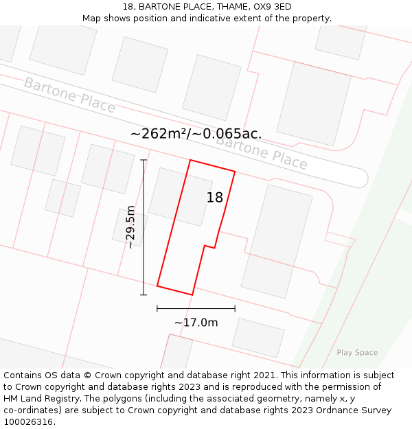 18, BARTONE PLACE, THAME, OX9 3ED: Plot and title map