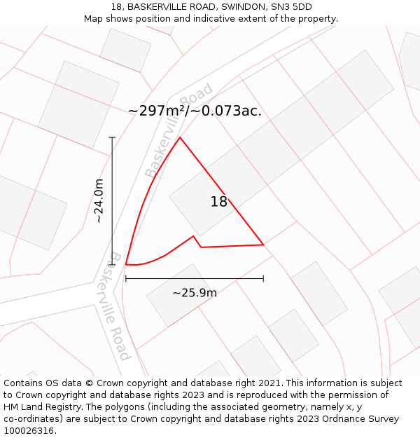 18, BASKERVILLE ROAD, SWINDON, SN3 5DD: Plot and title map