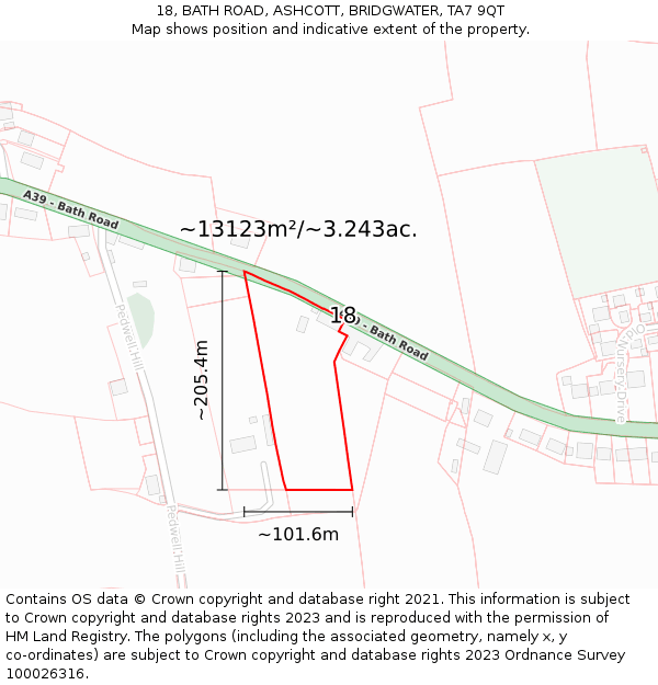 18, BATH ROAD, ASHCOTT, BRIDGWATER, TA7 9QT: Plot and title map