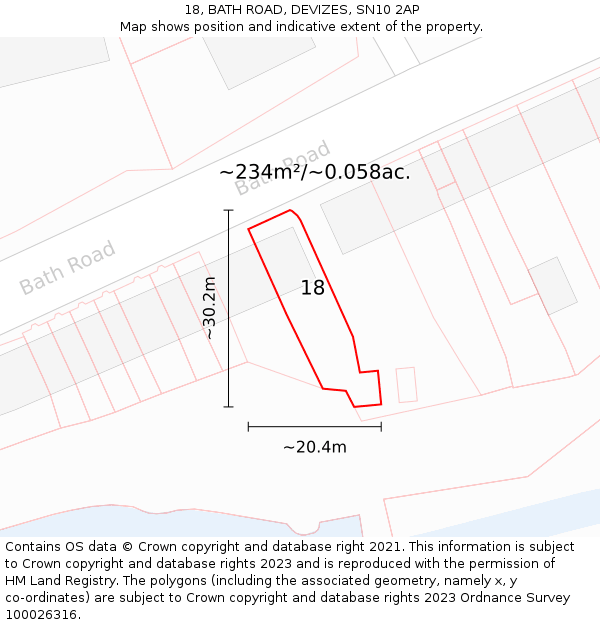 18, BATH ROAD, DEVIZES, SN10 2AP: Plot and title map