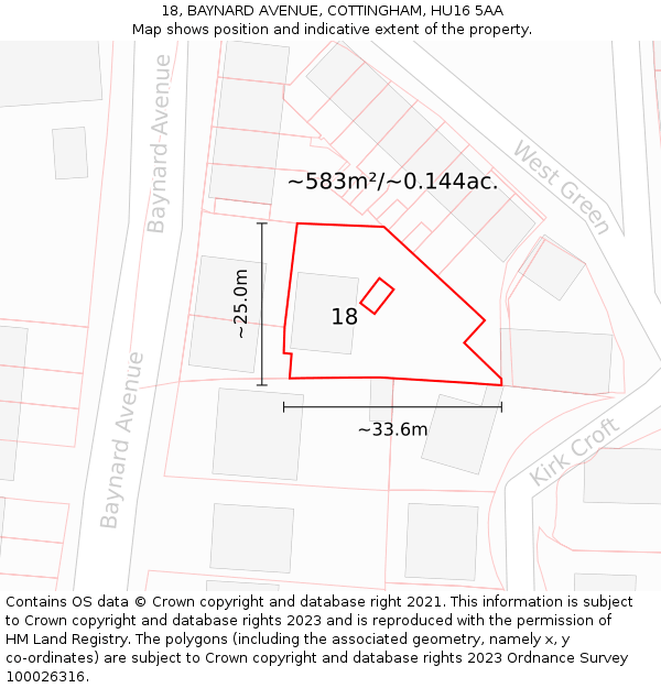 18, BAYNARD AVENUE, COTTINGHAM, HU16 5AA: Plot and title map