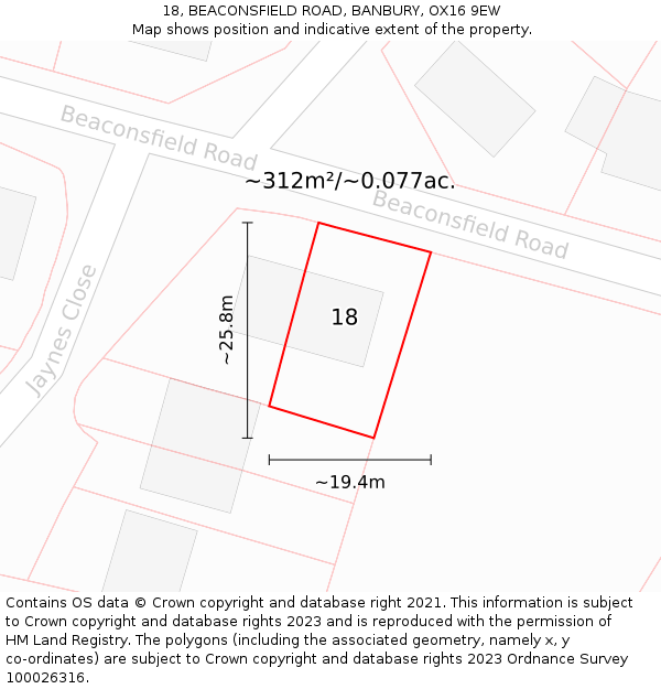 18, BEACONSFIELD ROAD, BANBURY, OX16 9EW: Plot and title map