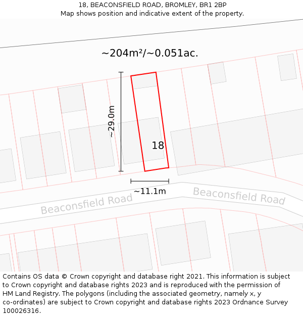 18, BEACONSFIELD ROAD, BROMLEY, BR1 2BP: Plot and title map