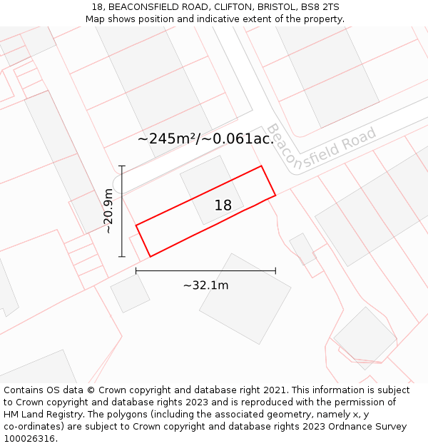18, BEACONSFIELD ROAD, CLIFTON, BRISTOL, BS8 2TS: Plot and title map