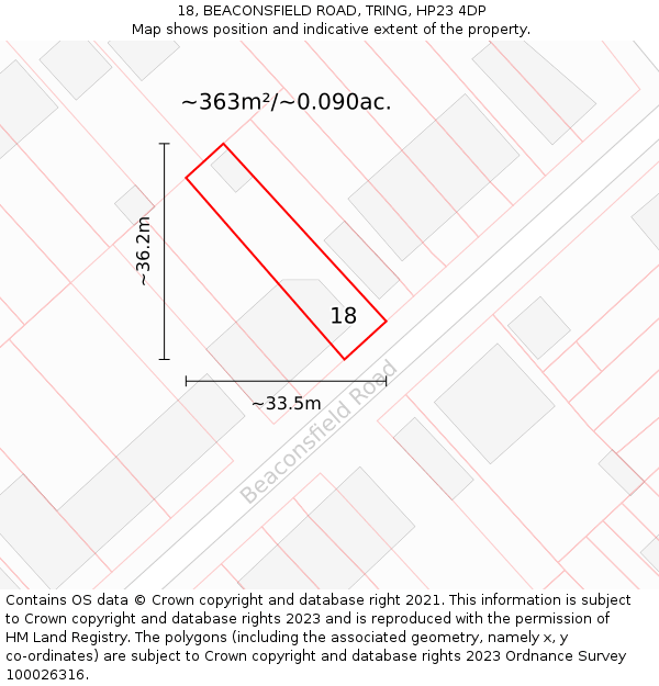 18, BEACONSFIELD ROAD, TRING, HP23 4DP: Plot and title map