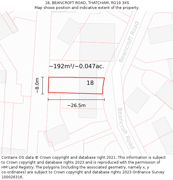18, BEANCROFT ROAD, THATCHAM, RG19 3XS: Plot and title map