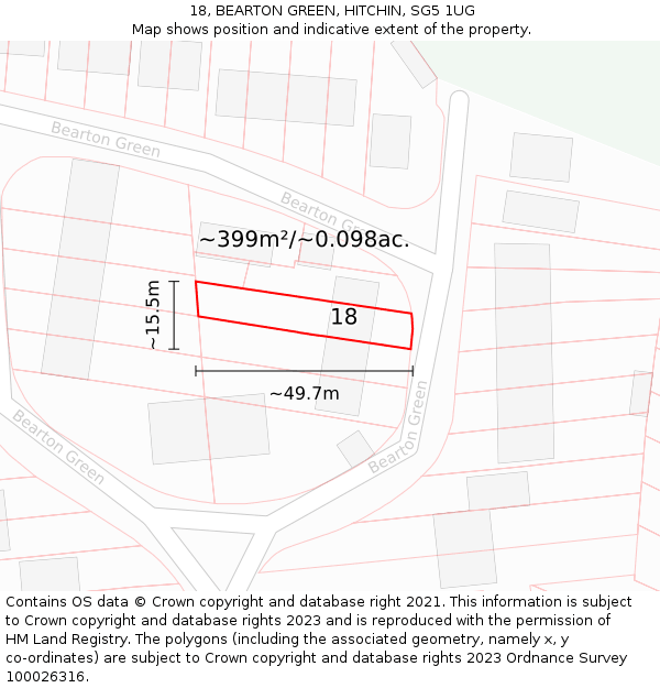 18, BEARTON GREEN, HITCHIN, SG5 1UG: Plot and title map