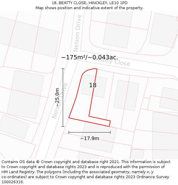 18, BEATTY CLOSE, HINCKLEY, LE10 1PD: Plot and title map