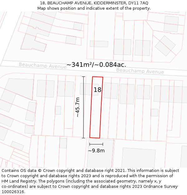 18, BEAUCHAMP AVENUE, KIDDERMINSTER, DY11 7AQ: Plot and title map