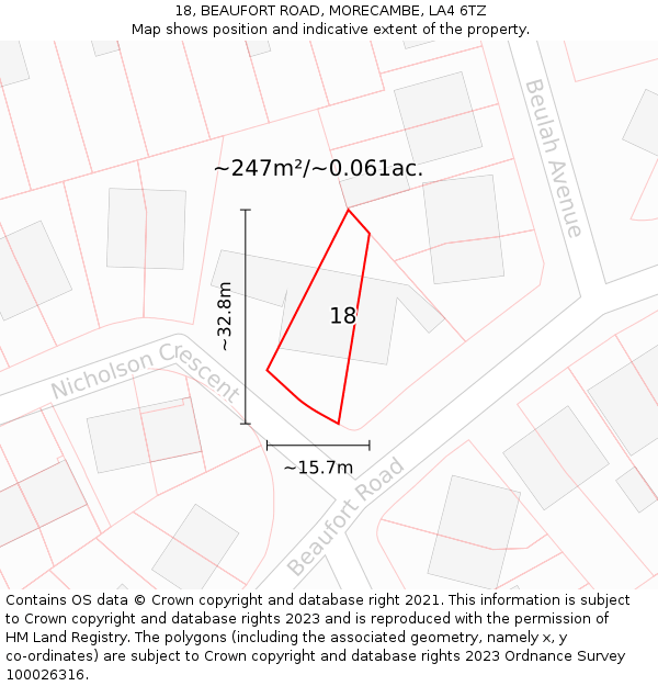 18, BEAUFORT ROAD, MORECAMBE, LA4 6TZ: Plot and title map