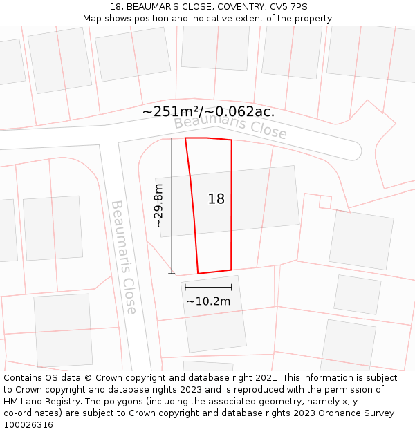 18, BEAUMARIS CLOSE, COVENTRY, CV5 7PS: Plot and title map