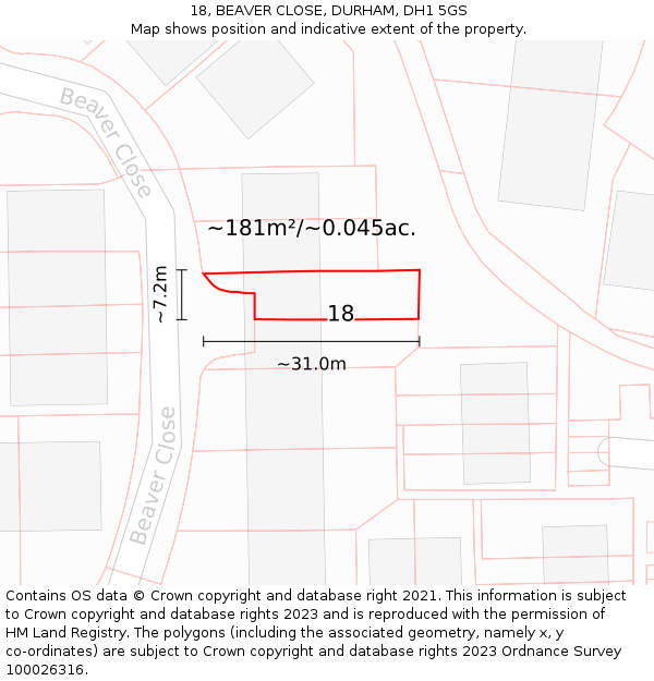 18, BEAVER CLOSE, DURHAM, DH1 5GS: Plot and title map